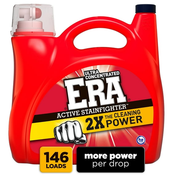 Era 2x Ultra Active Stain Fighter Formula Regular Liquid Detergent, 200 Ounce, 146 Loads