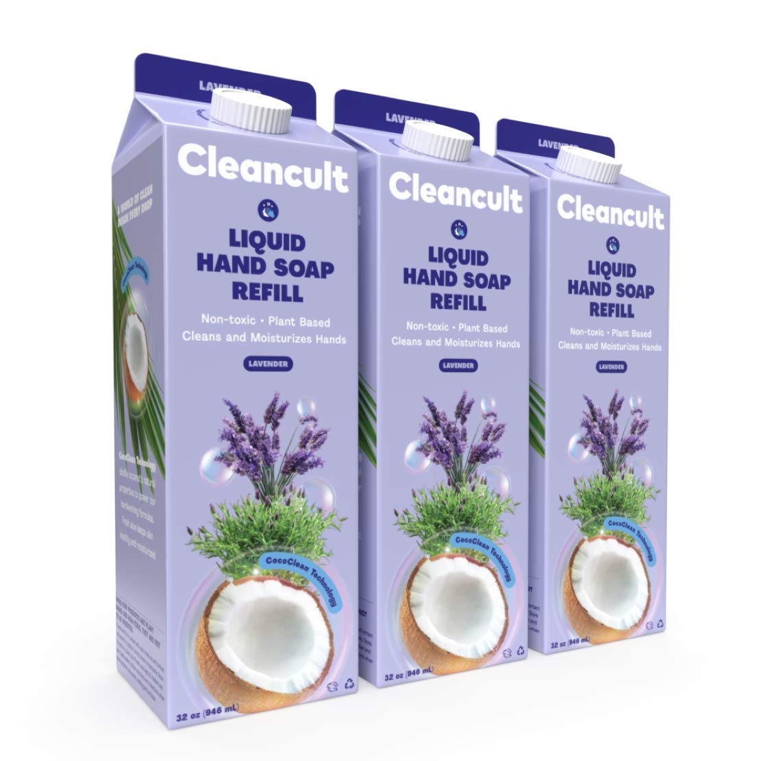 Cleancult Liquid Hand Soap Refill, Lavender, 32oz, 3 Pack Coconut