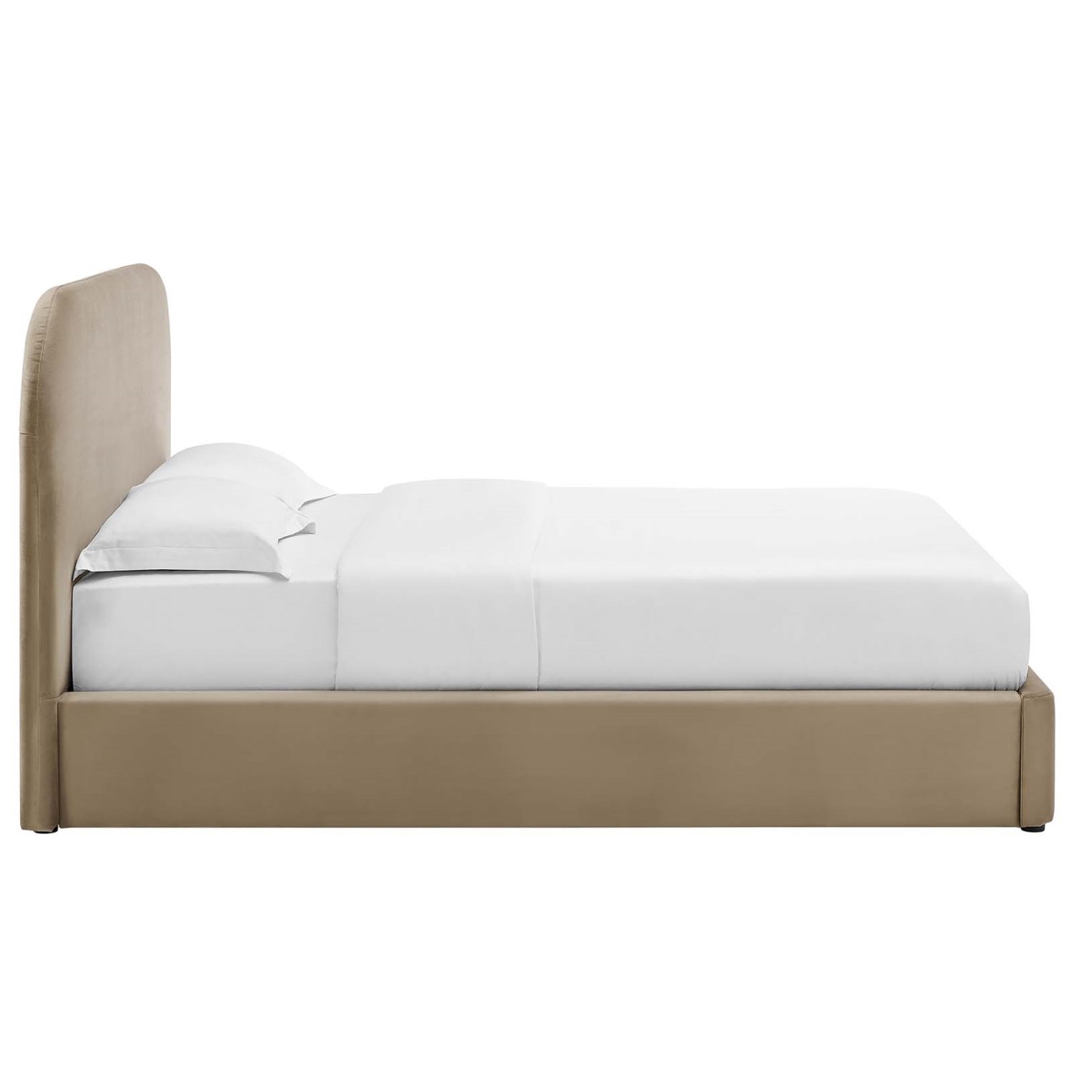 Platform Bed Frame, King Size, Taupe Gray, Velvet, Bedroom, Modern Contemporary Boutique HB36815