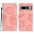 thumbnail image 1 of SaniMore Case for Google Pixel 7 Pro 6.7" 2022, [Card Slots + Cash Pocket + Removeable Wrist Strap] PU Leather Embossed Flower Flip Kickstand 360° All-around Protective Wallet Shell, Pink, 1 of 11