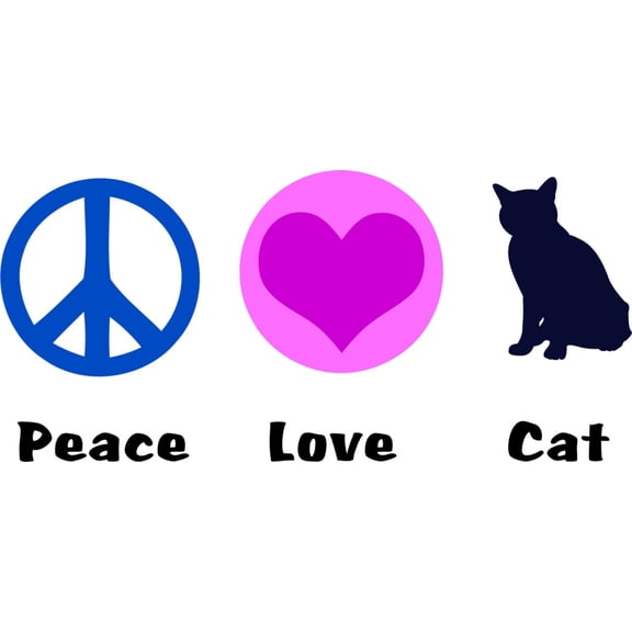 Do It Yourself Wall Decal Sticker Peace Love Cat Sign With Peace Sign Heart Picture & Cat Image Cat Quote 12x36"