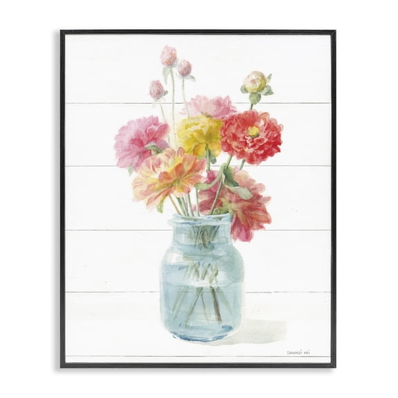 Stupell Industries Cottage Beautiful Country Carnations Bouquet Grain Pattern Design Black Framed Giclee Art, 11 x 14, by Danhui Nai