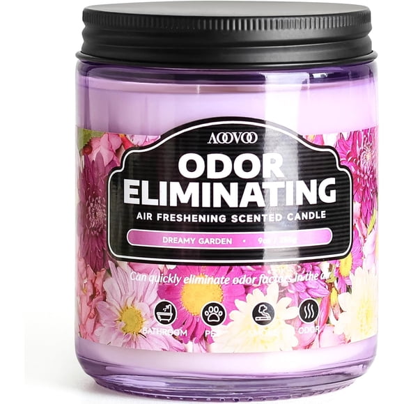 AOOVOO Bougie de Jardin Rêveuse Éliminant les Odeurs Très Parfumée - Élimine Rapidement 95 % des Odeurs d'Animaux, de Fumée, de Nourriture et d'Autres, Bougie de Soja Non Toxique pour Rafraîchir l'Air, 9 oz jusqu'à 50 Heures de Combustion