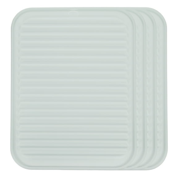 Uxcell 4 Pack Silicone Dish Drying Mat, 9" x 12" Silicone Trivets for Hot Pots and Pans Dish Drainer Mat Heat Resistant Non-slip Dish Drying Pad for Kitchen Counters, Light Grey