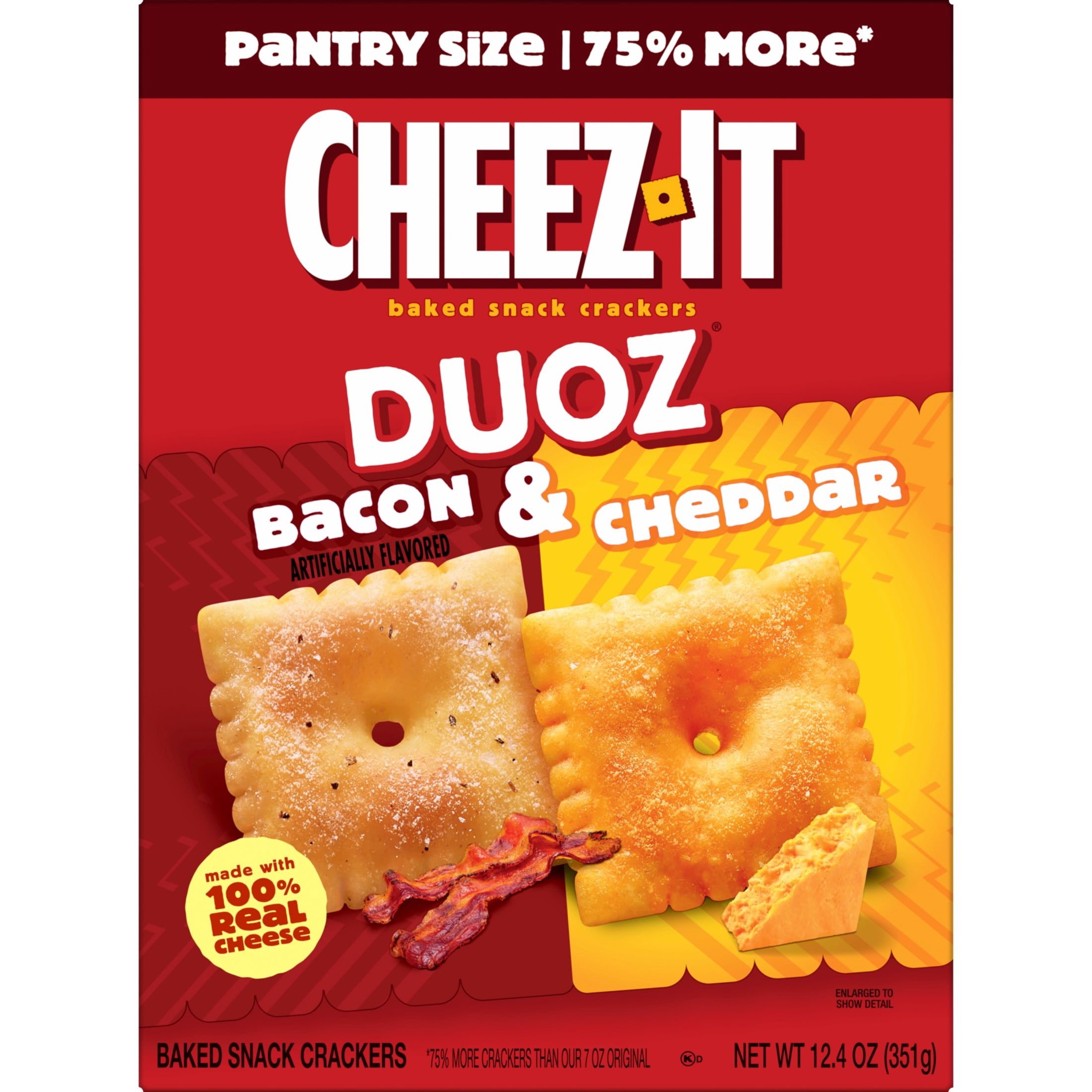 (3 pack) Cheez-It DUOZ Bacon and Cheddar Baked Snack Crackers, Lunch Snacks, 12.4 oz