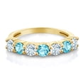 thumbnail image 2 of Gem Stone King 18K Yellow Gold Plated Silver Sky Blue Aquamarine Swiss Blue Topaz Anniversary Ring for Women (1.28 Cttw, Gemstone Birthstone, Size 5) (Size 5), 2 of 4