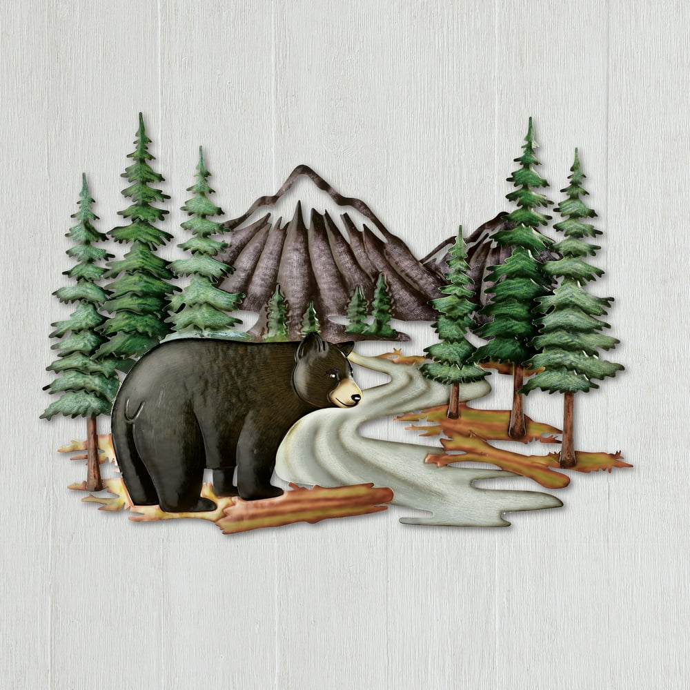 Black Bear Woodlands Scene Metal Wall Art to Give a Northwood's Feel to
