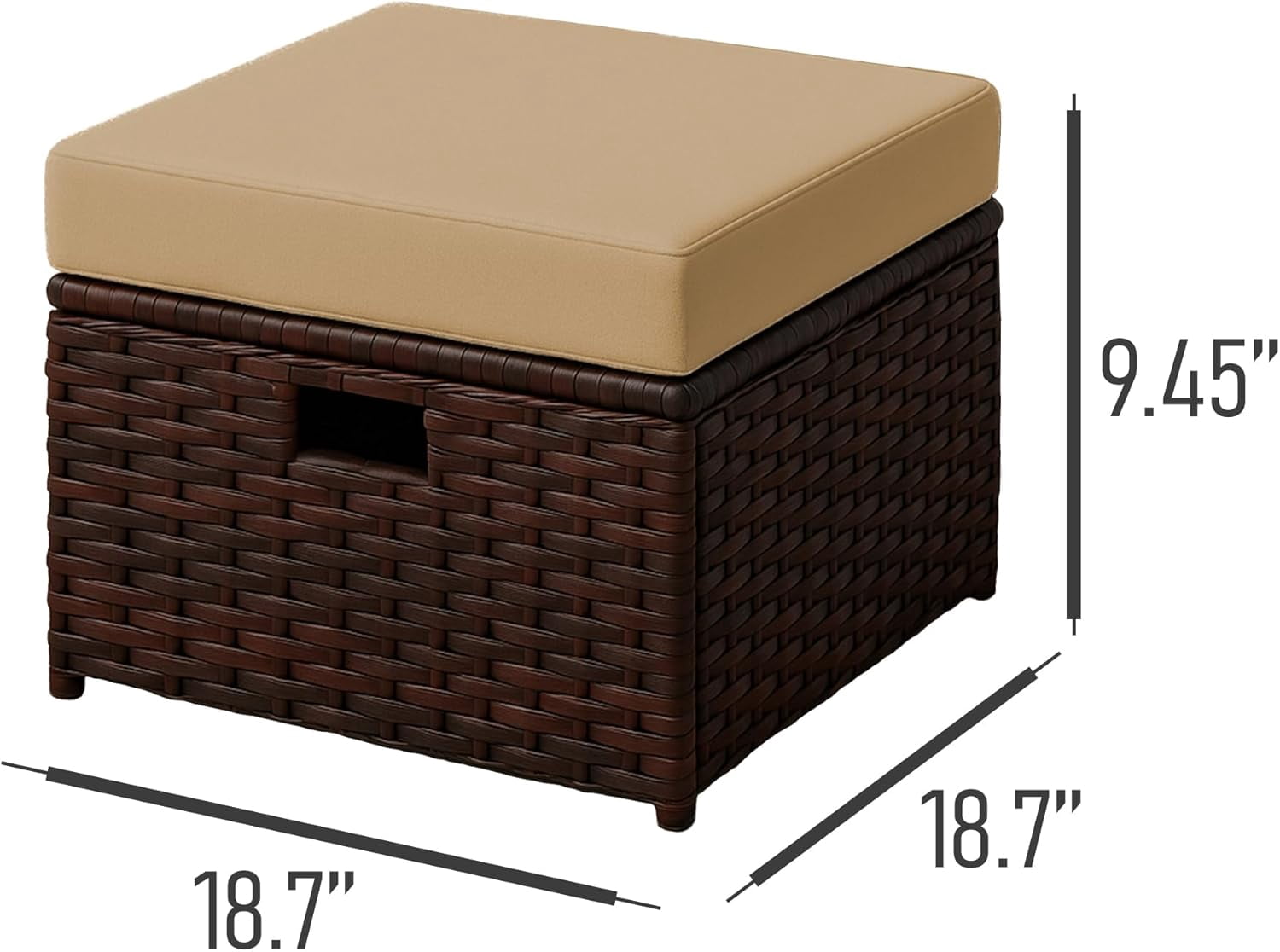 2 Pieces Outdoor Patio Ottoman, All Weather Rattan Wicker Ottoman Seat, Patio Rattan Furniture, Outdoor Footstool Footrest Seat /Removable Cushions(Brown&Brown)