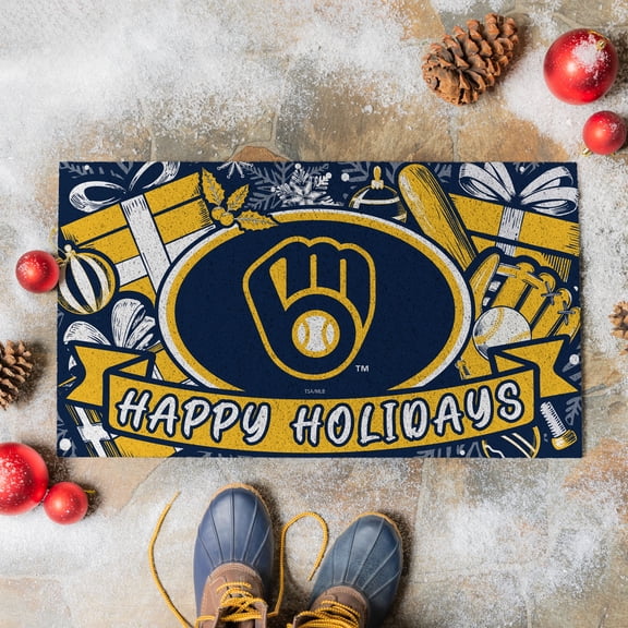 Milwaukee Brewers 28" x 16" Happy Holidays Christmas Turf Door Mat