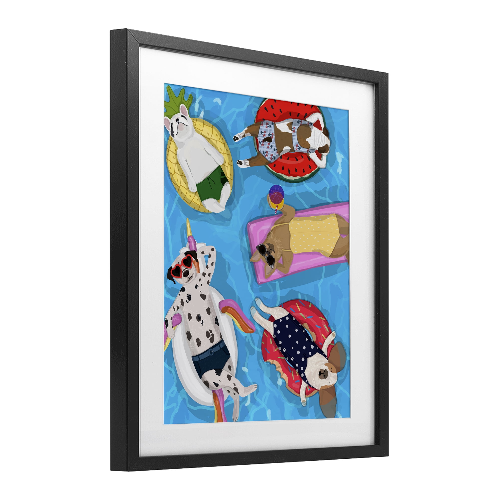 Stupell Industries Summer Sunbathing Dogs Black Framed Print Under Glass, design by Hanna Melin