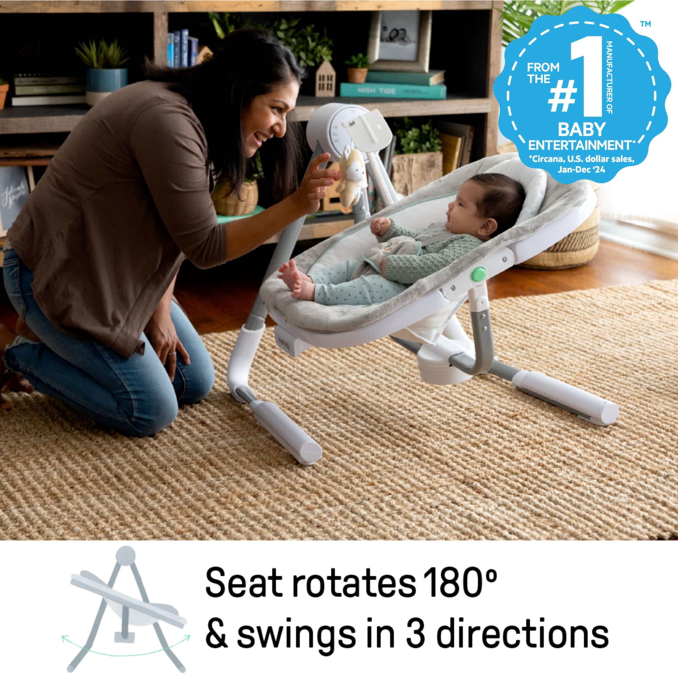 Ingenuity Anyway Sway 5-Speed Multi-Direction Portable Baby Swing with Vibrations - Ray (Unisex)
