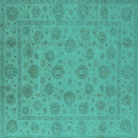 Ahgly Company Indoor Square Oriental Turquoise Blue Traditional Area Rugs, 3' Square
