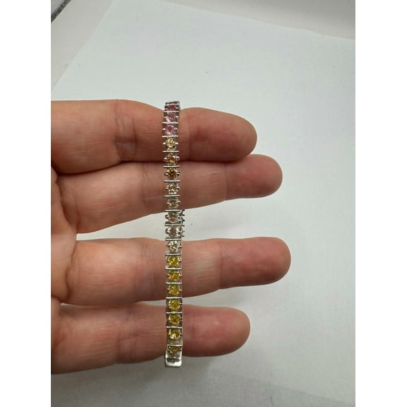 CZ 3MM Sapphire Tennis Bracelet,Rainbow CZ Gemstones Set in 925 Sterling Silver Bracelet,Elegant Everyday Wedding