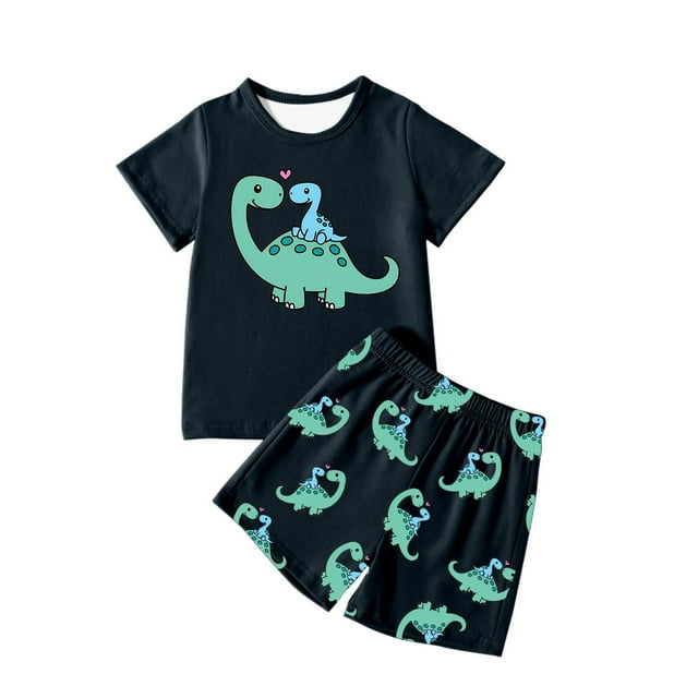 Hiiyo Big Boys Outfits Cartoon Dinosaur Short Sleeve T Shirt & Shorts Set, Sizes 7-8Y