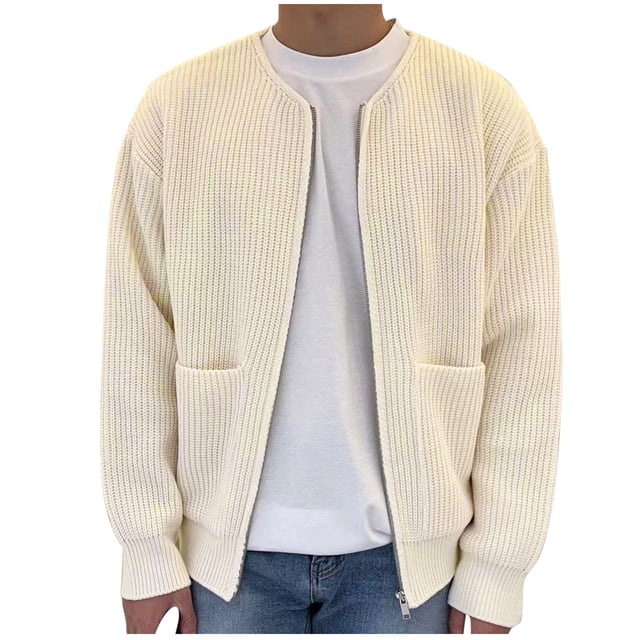 Birdeem Cardigans pour Hommes avec Fermeture Éclair, Cardigan en Tricot Uni à Col Rond en Velours Paon pour Hommes, Manteau Chandail à Fermeture Éclair Décontracté