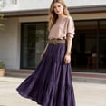 thumbnail image 3 of Women Maxi Skirt High Waist Ruffle Splicing Large Hem Long Skirt Pure Color Work Leisure Travel Skirt, 3 of 8