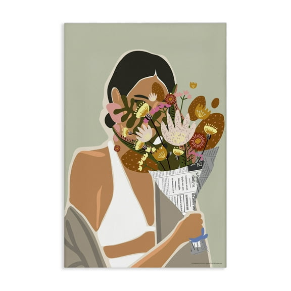 Stupell Industries Woman & Plant Bouquet People Painting Wrapped Canvas Art Print Wall Art, 16 x 24