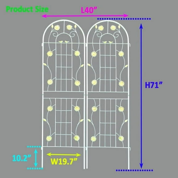 ACE-GARDEN, 1-YEAR-WARRANTY, 71"(H)*19.7"(W), 2 Pack of Metal Garden Trellis, Rustproof Trellis for Climbing Plants Outdoor Flower Support(Cream White)