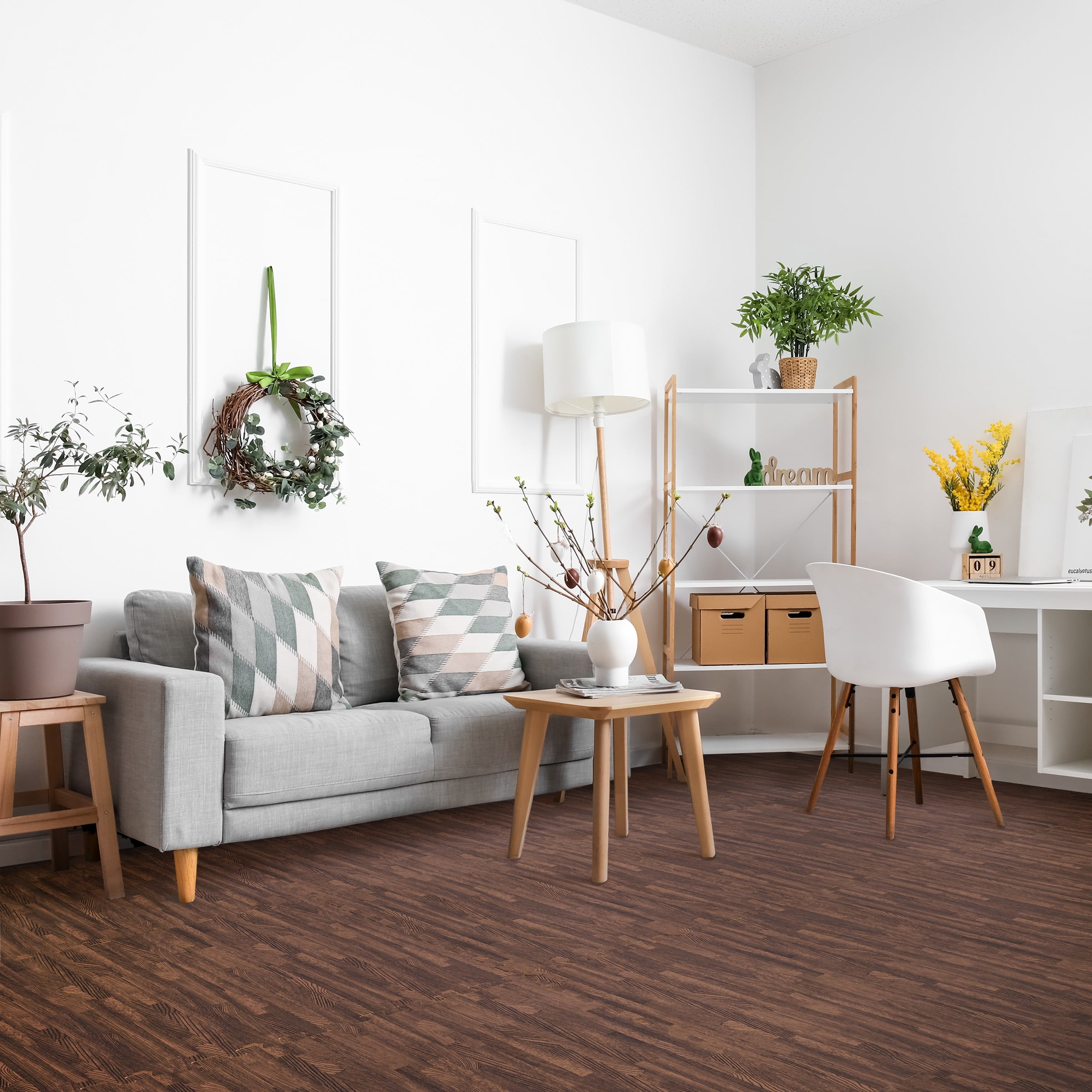 Sorbus 96 Sq. Ft. Wood Grain Floor Tiles Foam Mat EVA Interlocking Mats Tile 3/8-Inch Thick Flooring Wood Puzzle Exercise Mats w/Borders - Home Playroom Basement, Apartment, Trade Show, Baby, Dance