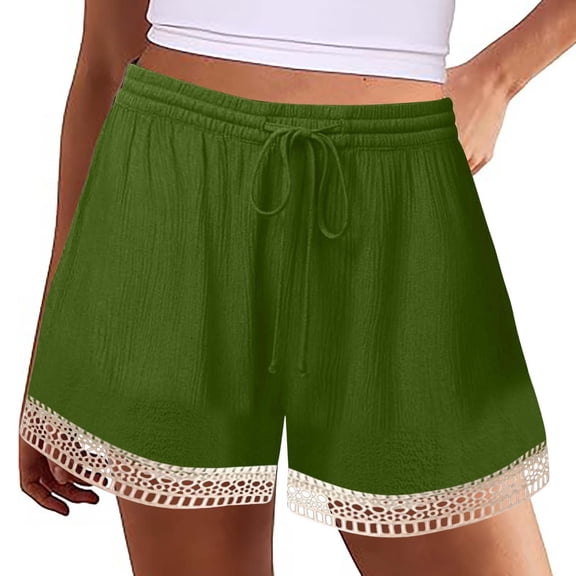 Stephy Women's Shorts 2025 Summer Casual Cute Ruffle Shorts Comfy Elastic Waist Drawstring Pleated Short, Green, S