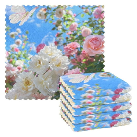 

Butterflies with Blooming Roses Dish Cloths Quick Drying Dish Towels Reusable Cleaning Cloths Set of 6 for Kitchen Countertop Car 11 x 11