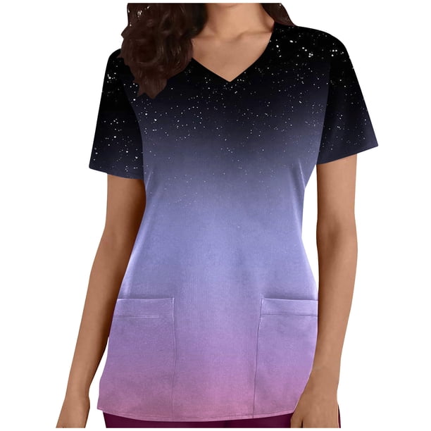Camiseta de manga corta con cuello en V y estampado de mujer con estilo Blusa suelta con estampado OAVQHLG3B Store lin121212