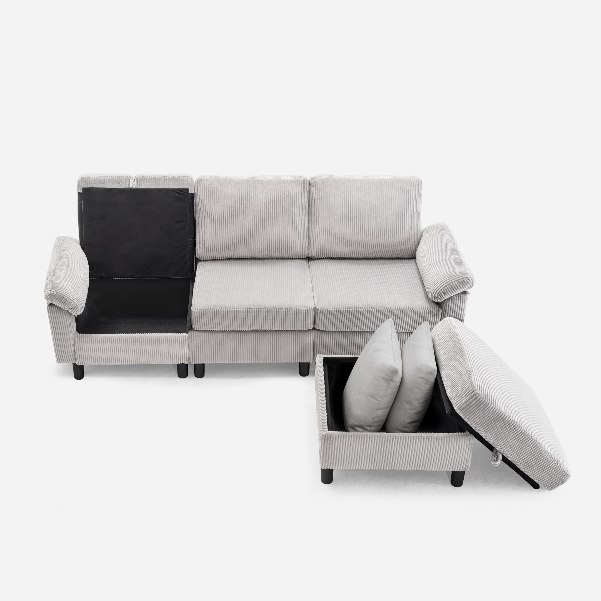 SAETSFEG Sectional Sofa, L-Shape 3-Seat Couch with Movable Ottoman, Modern Storage Modular Sofa for Living Room,Lightgrey