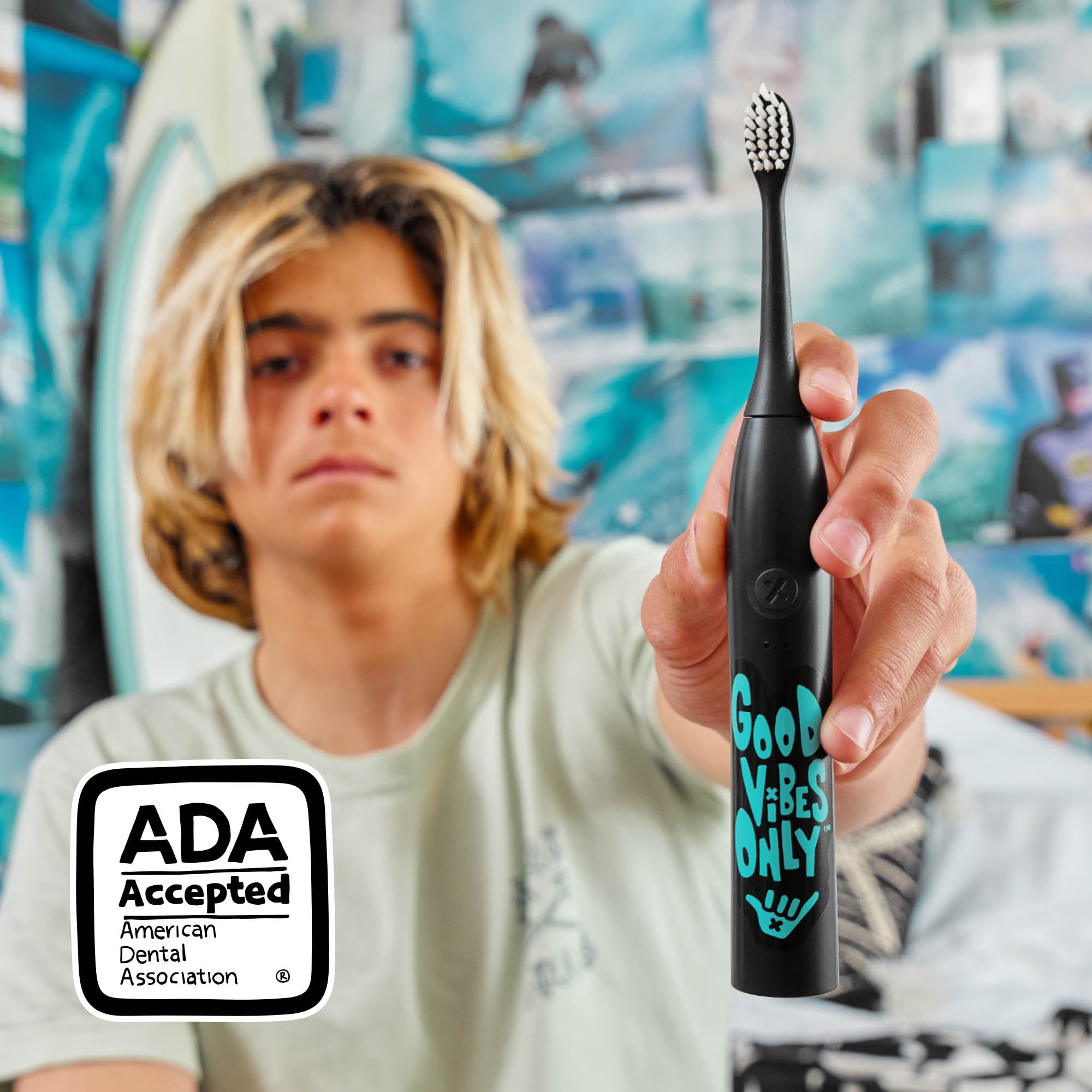 Made by Dentists Sonic X Electric Toothbrush for Tweens with 3 Brush Heads, Ages 8+ - Good Vibes Only