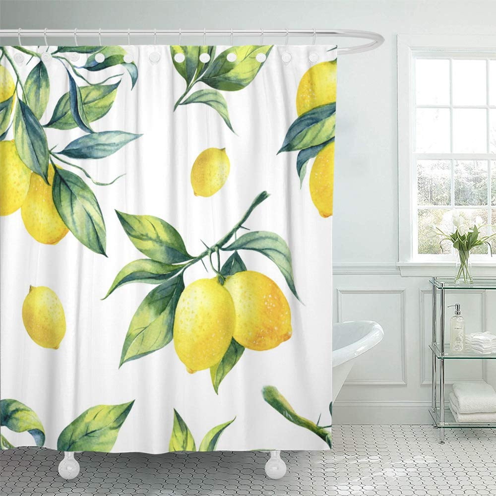 KSADK Watercolor Branch Lemon Pattern on White Colorful Fruit Lime Leaf