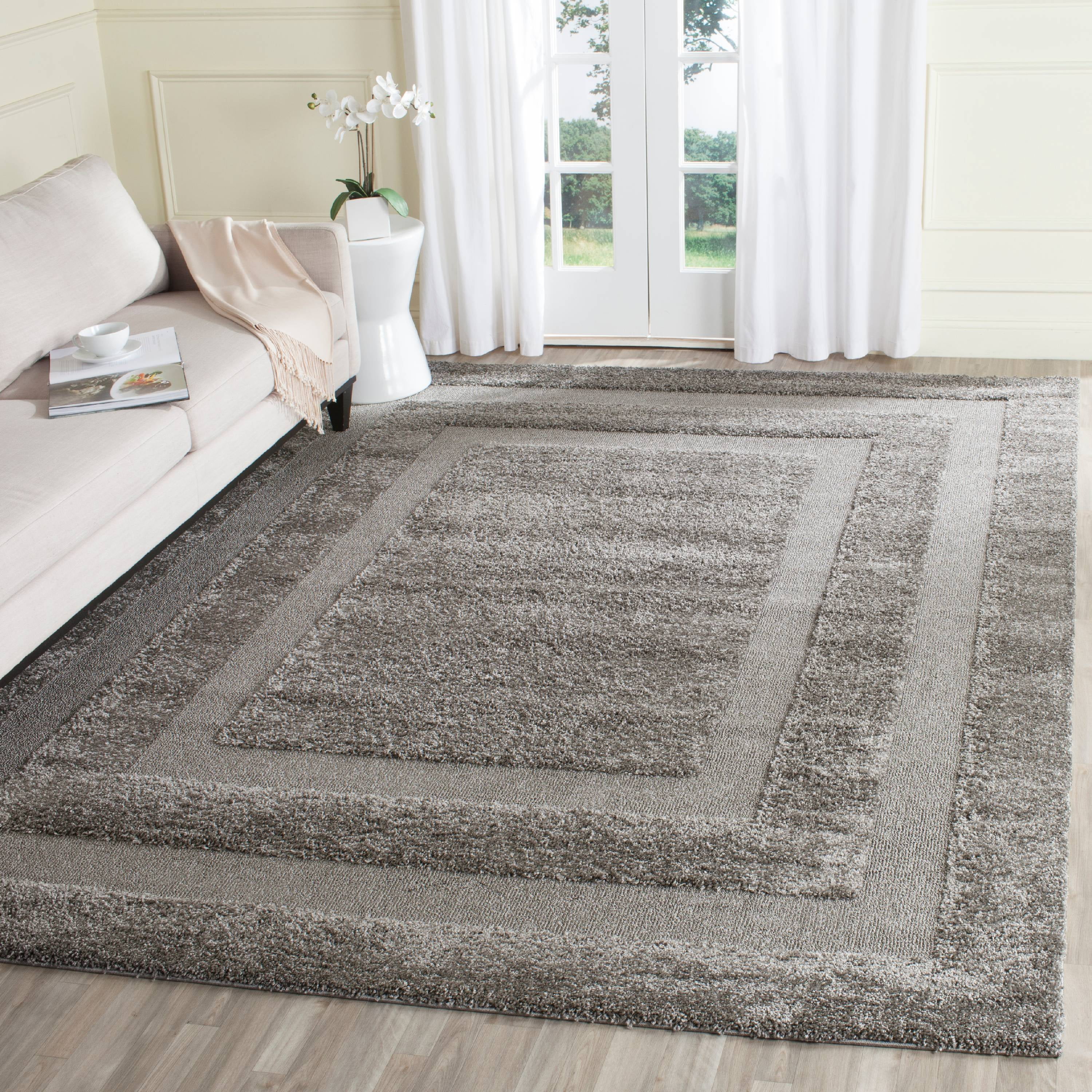 SAFAVIEH Florida Mason Bordered Shag Area Rug, Grey, 8' x 10'