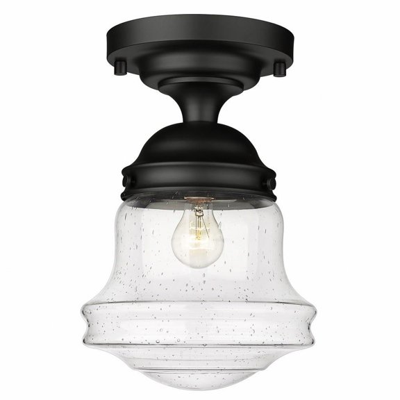1 Light Flush Mount in Industrial Style-15.75 inches Tall and 10.5 inches Wide-Matte Black Finish-Clear Seedy Glass Color Bailey Street Home