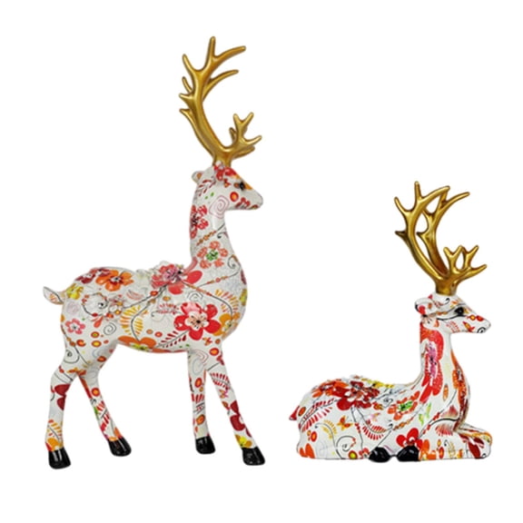 Baoblaze 2 Pieces Reindeer Statues Animal Sculptures Collection Desktop Table Centerpiece Red
