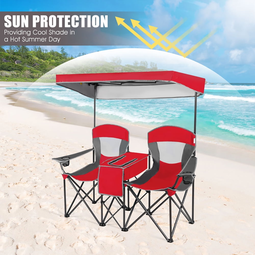 Aimee Lii Portable Folding Camping Canopy Chairs with Cup Holder, Double Camping Chair with Canopy, Red Aimee Lii Portable Folding Camping Canopy Chairs with Cup Holder, Double Camping Chair with Canopy, Red