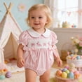 thumbnail image 2 of Baby Girl Bodysuit Easter Bunny Print Peter Pan Collar Short Sleeve Striped Romper Toddler Soft Pink 6 Months-12 Months, 2 of 7