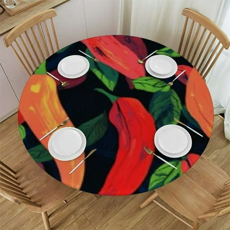 

FUMJ Peppers Leaves Round Tablecloth Perfect for Home Kitchen Parties Holiday 100% Polyester Fiber 54 -58