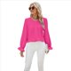thumbnail image 3 of Blusa de Larga Abullonada para Mujer, Elegante, Informal, con Cuello Redondo, de , Holgada y Plisada. Rosa Roja S, 3 of 9