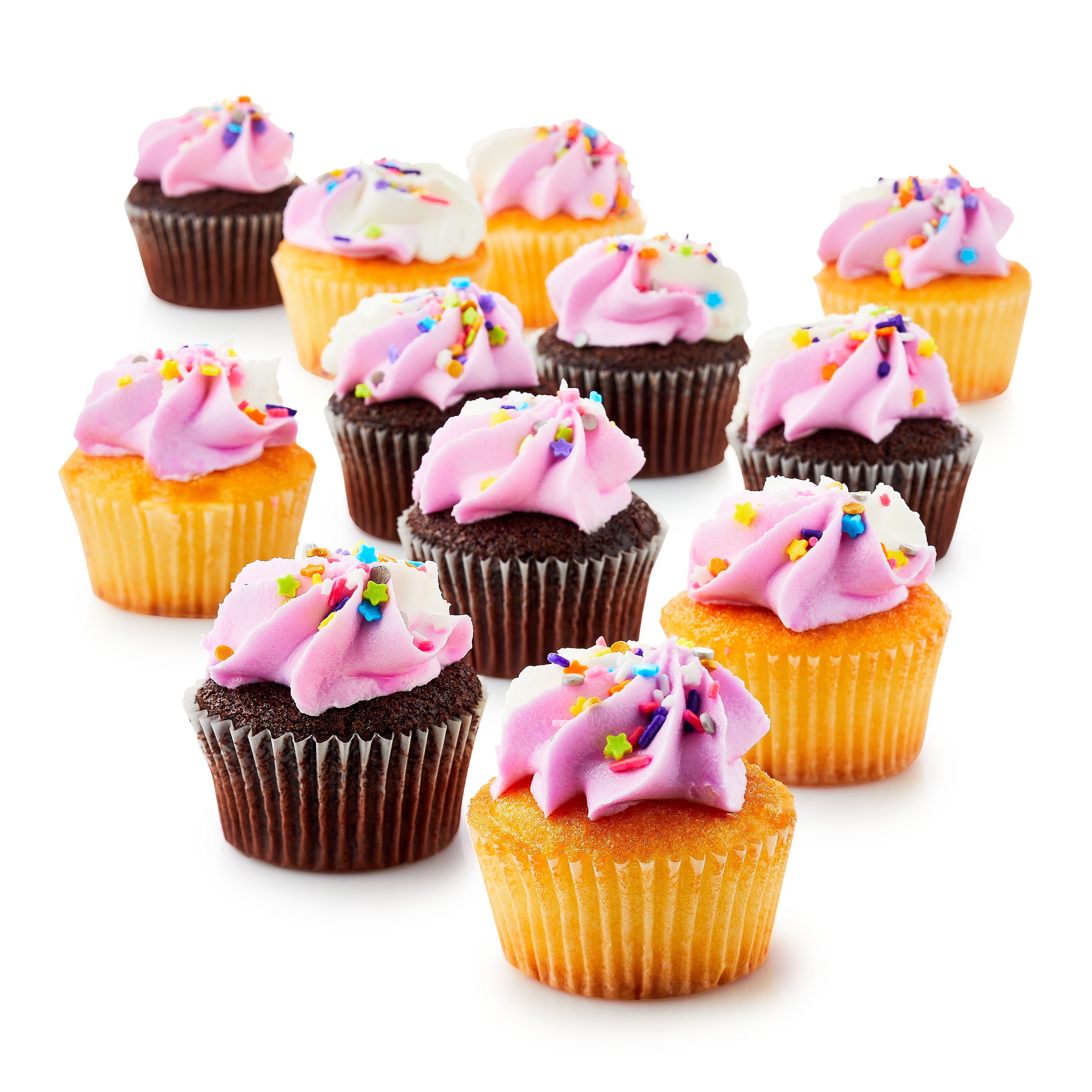 Freshness Guaranteed Chocolate and Vanilla Cupcakes with Pink and White Icing and Sprinkles, 26.2 oz, 12 Count