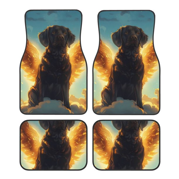 Fotbe Golden Cloud Winged Dog Juego de 4 Tapetes para Auto con Estampado – Alfombrillas de Goma Reforzada, Diseño Antideslizante, Protección para Todo el Año – Vehículos, Autos, Camionetas y SUVs