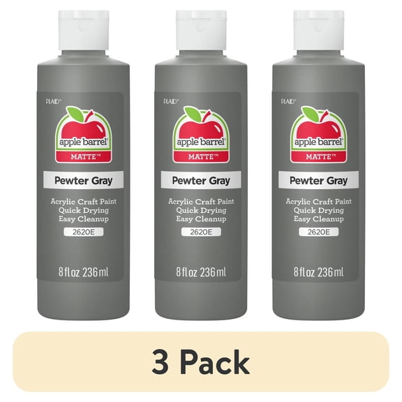 (3 pack) Apple Barrel Acrylic Craft Paint, Matte Finish, Pewter Grey, 8 fl oz