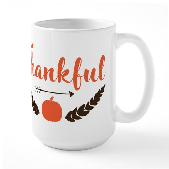 CafePress - Thankful Pumpkin - 15 oz Ceramic Large White Novelty Mug