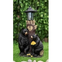 Ebros Me   U Black Bear Couple Outpost Statue with Solar LED Light Lantern Decor