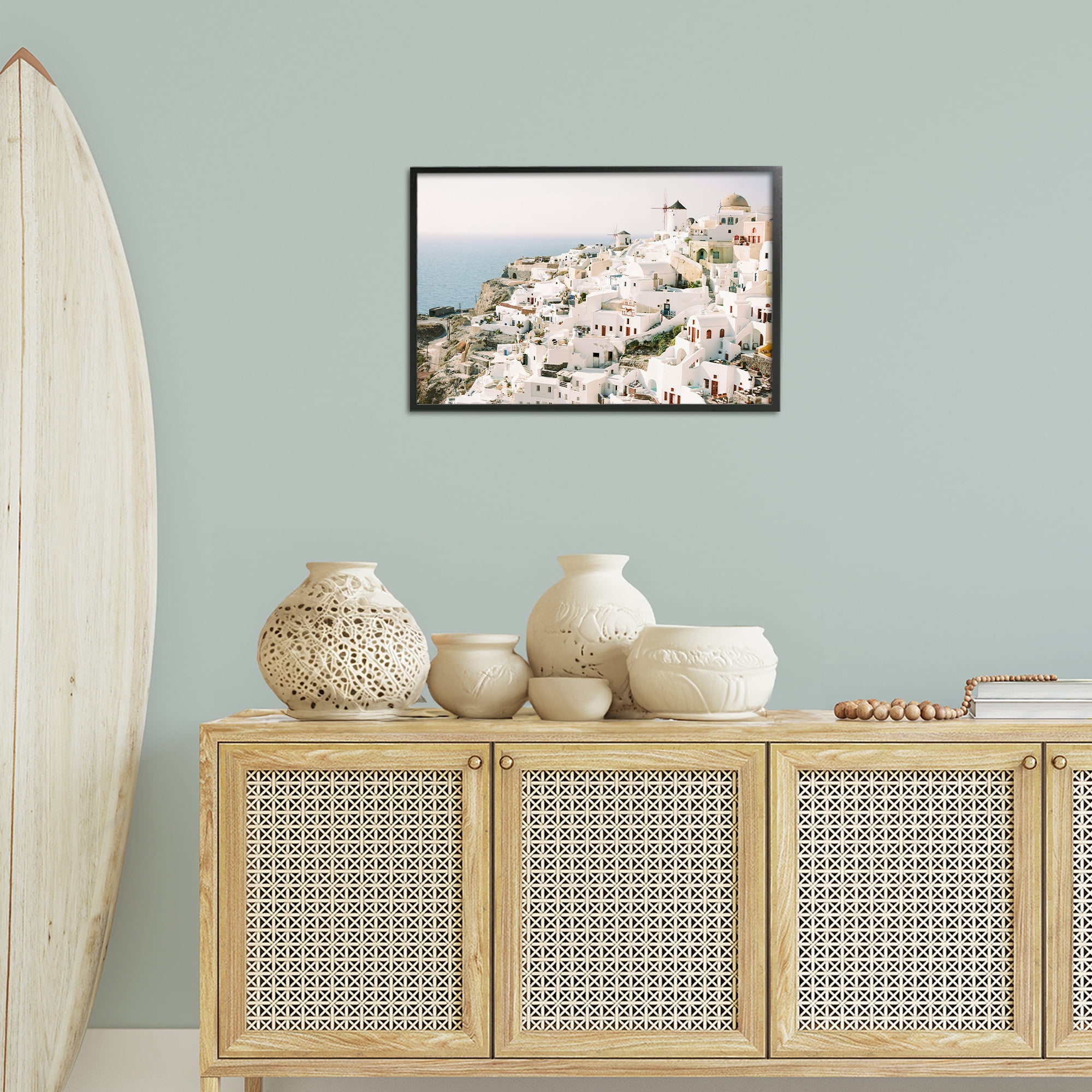 Stupell Industries European Seaside City Town & City Photography Black Framed Art Print Wall Art, 24 x 16