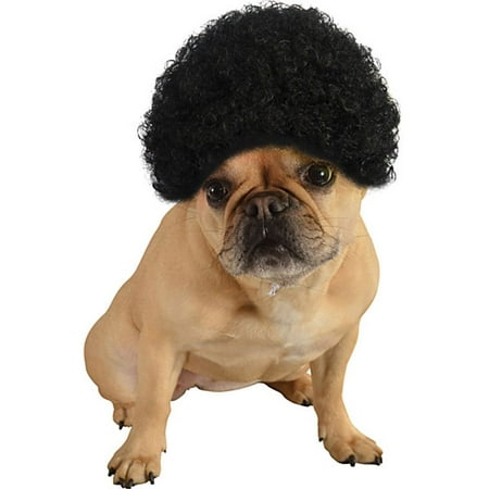 Black Disco Hippie Curly Afro Hair Wig Pet Dog Halloween Costume Accessory S/M