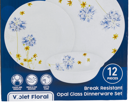 Gibson Ultra 97245.12 Tempered Opal Glass Dinnerware Set, Violet Floral - 12 Piece