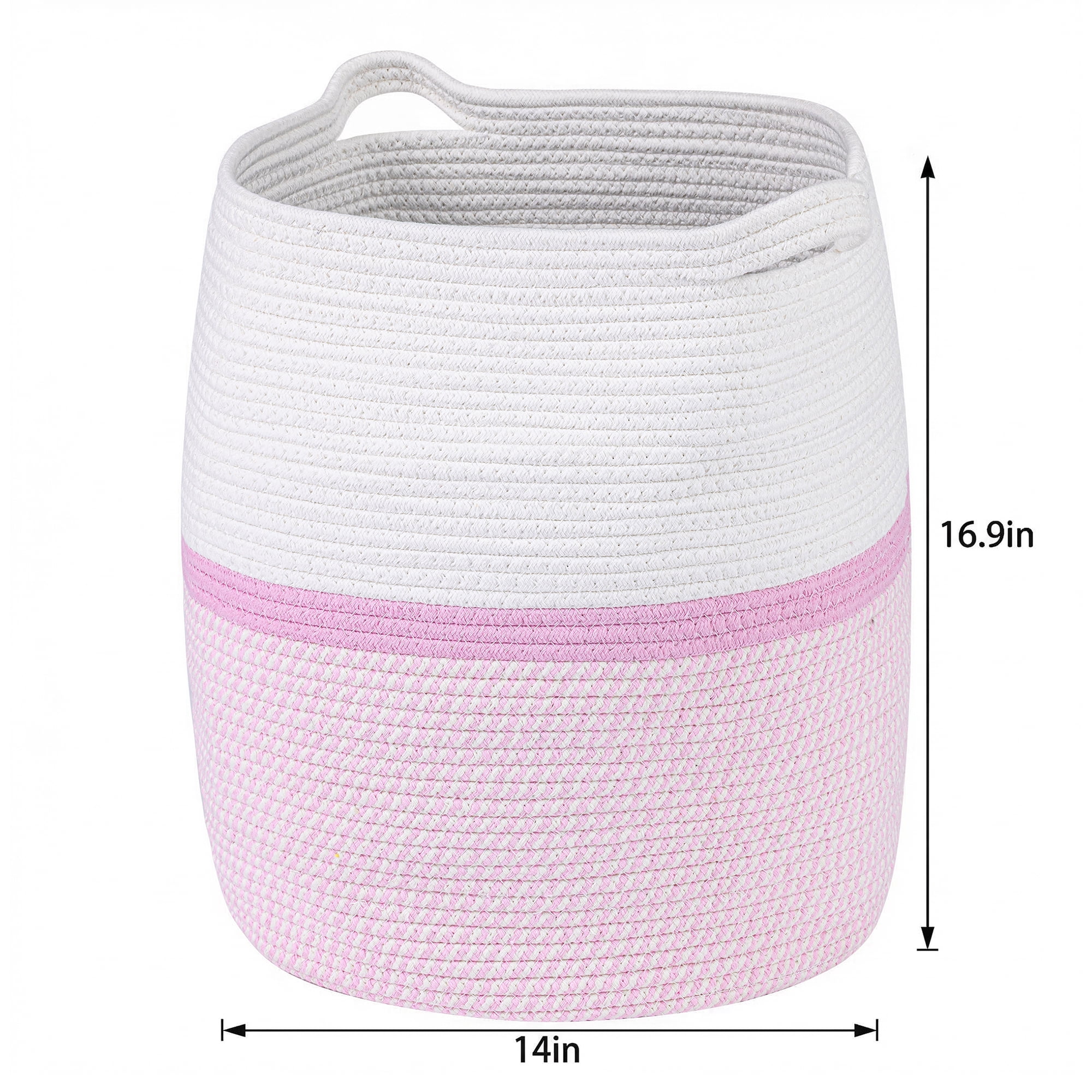 Unique Bargains Multiple Use Woven Shelf Closet Storage Bin White Pink 14*14*16.9in