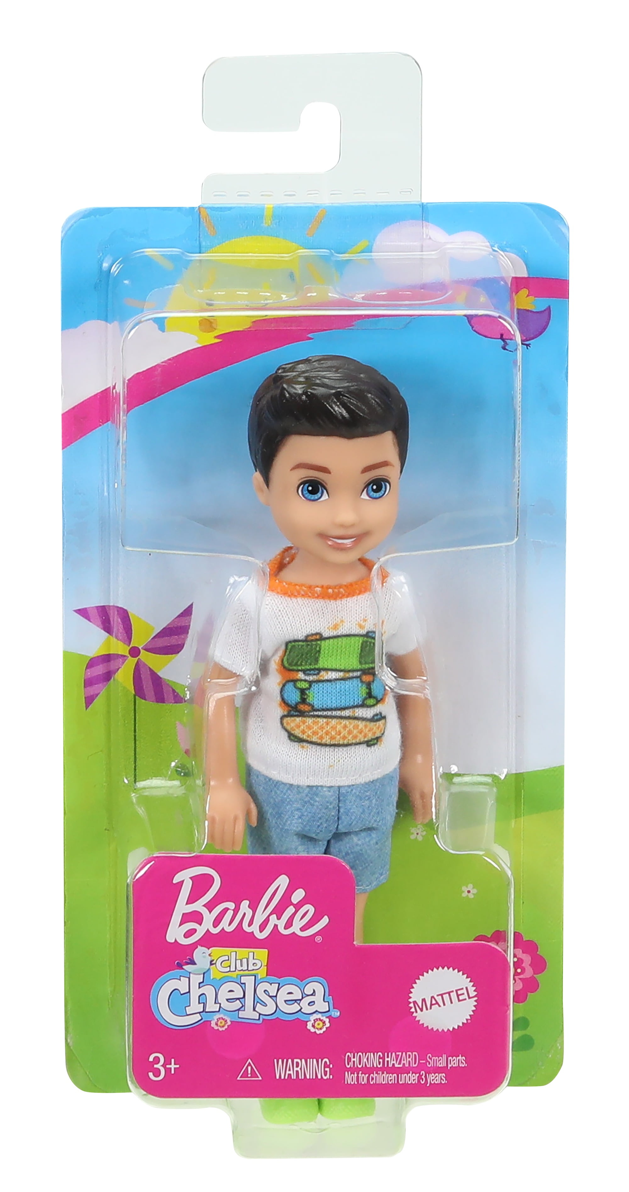 Barbie Mattel Club Chelsea Doll GMR92 Brunette Boy Pizza Hamburger Taco Shirt 