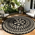 thumbnail image 5 of 6*6ft Round Outdoor Rug Circle Outside Area Rug Boho Reversible Patio Rug Plactic Straw Rug for Patios,Deck,Picnic,Beach,Trailer,Camping,Black&Beige, 5 of 10