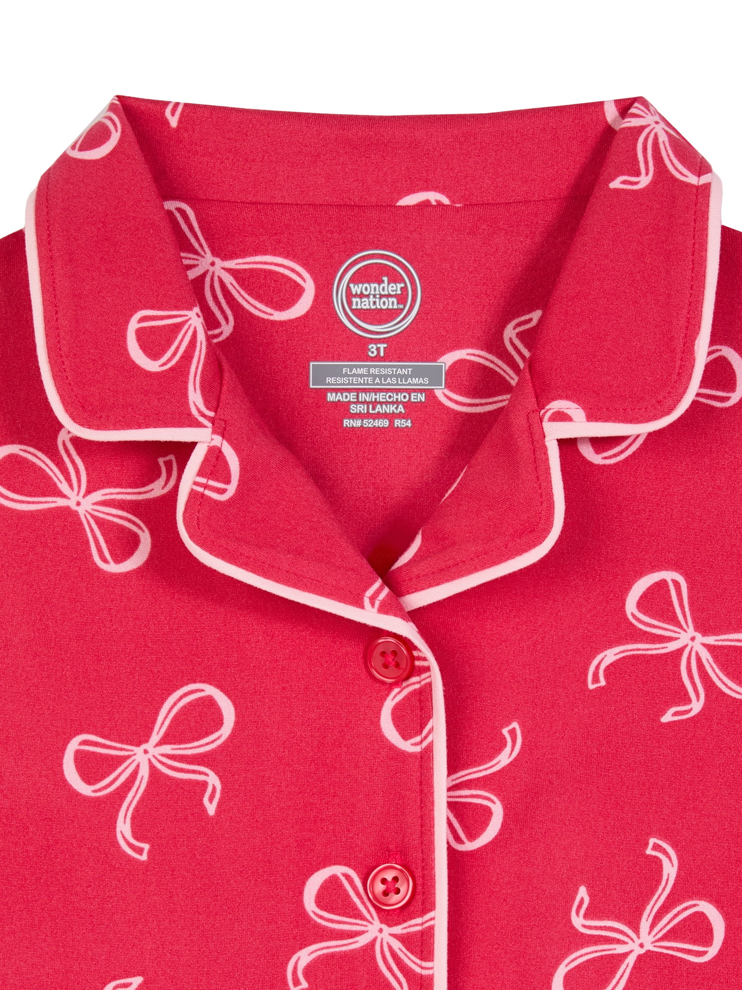 Wonder Nation Toddler Girls Short Sleeve Button-Front Pajama Top and Shorts Set, 2-Piece, Sizes 3T-5T