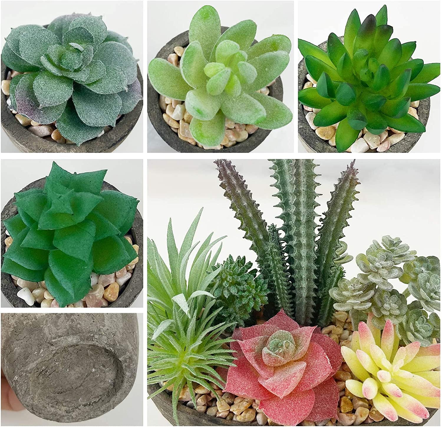5 Pack Artificial Plant, Fake Succulent, Artificial Flowers with Cement like Pots for Home Office Decoration, Green