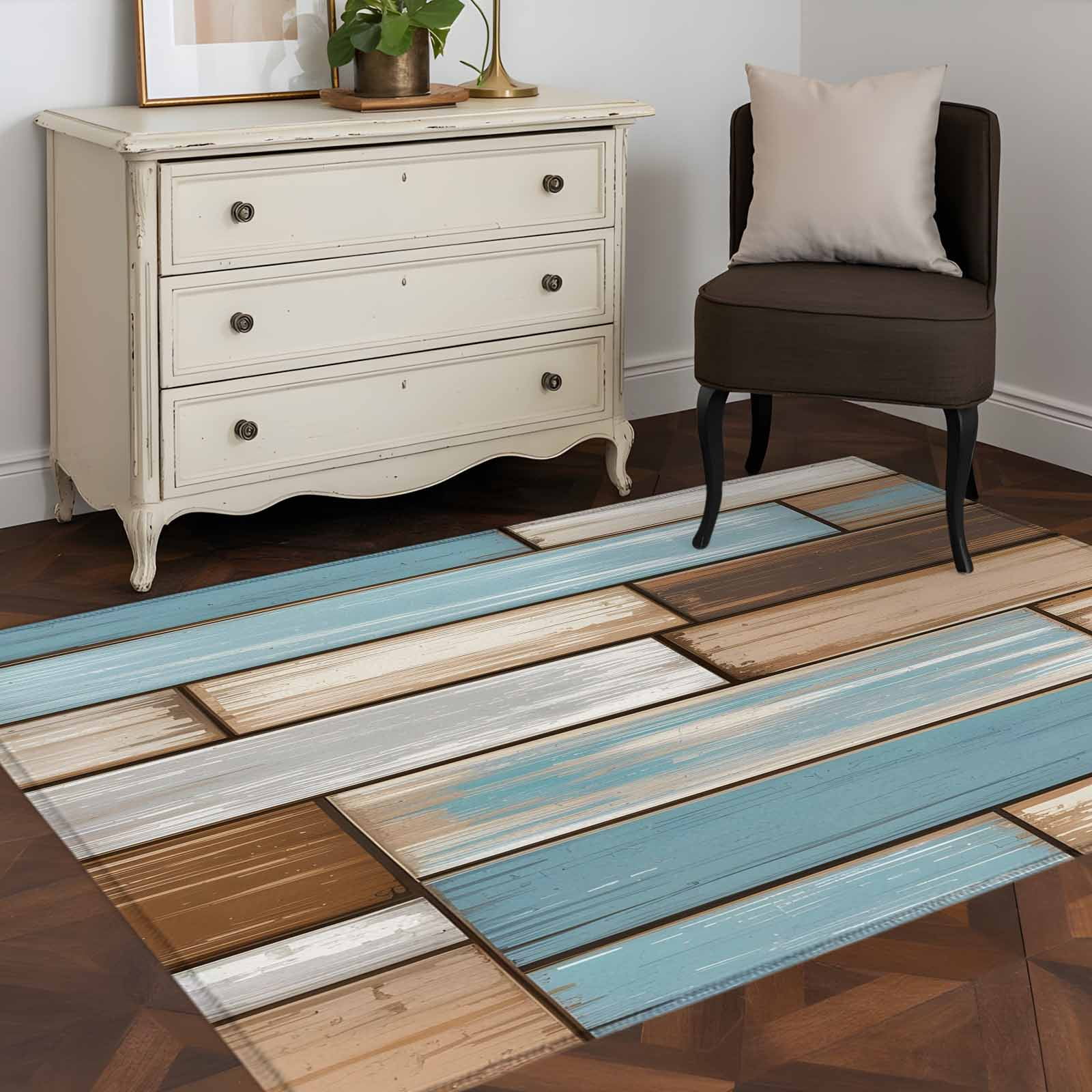 Area Rugs 2.7'x5', Blue Beige Brown Vintage Carpet for Living Room Bedroom Dining Room, Retro Farmhouse Elegant Pastoral Throw Kitchen Rugs Non Slip Washable Rectangle Indoor Outdoor Rugs